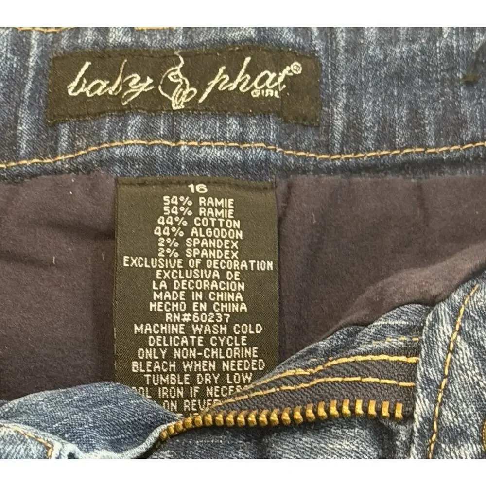 Baby Phat Girls Denim Blue Jean Skirt SZ 16 Gold Logo Y2K Vintage